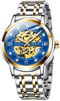 OLEVS Mens Automatic Watch Skeleton Diamond Luxury Mechanical Self Winding Dress Wrist Watch Waterproof Luminous