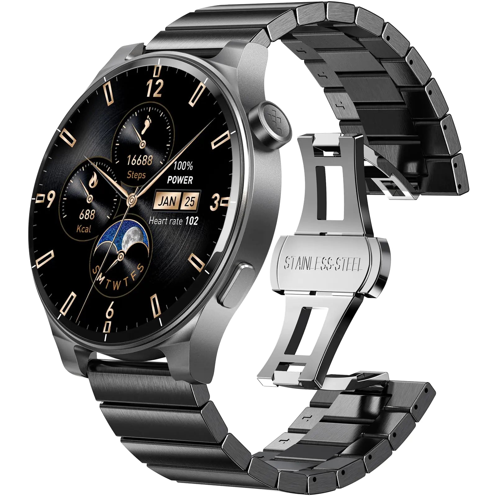 TOZO AMOLED S5 Smart Watch (Answer/Make Calls) 1.43’’ HD Screen for Men Women 100+ Sport Modes Fitness Watchs with Blood Oxygen/Sleep/Heart Rate Monitor IP68 Waterproof Stainless Steel Band