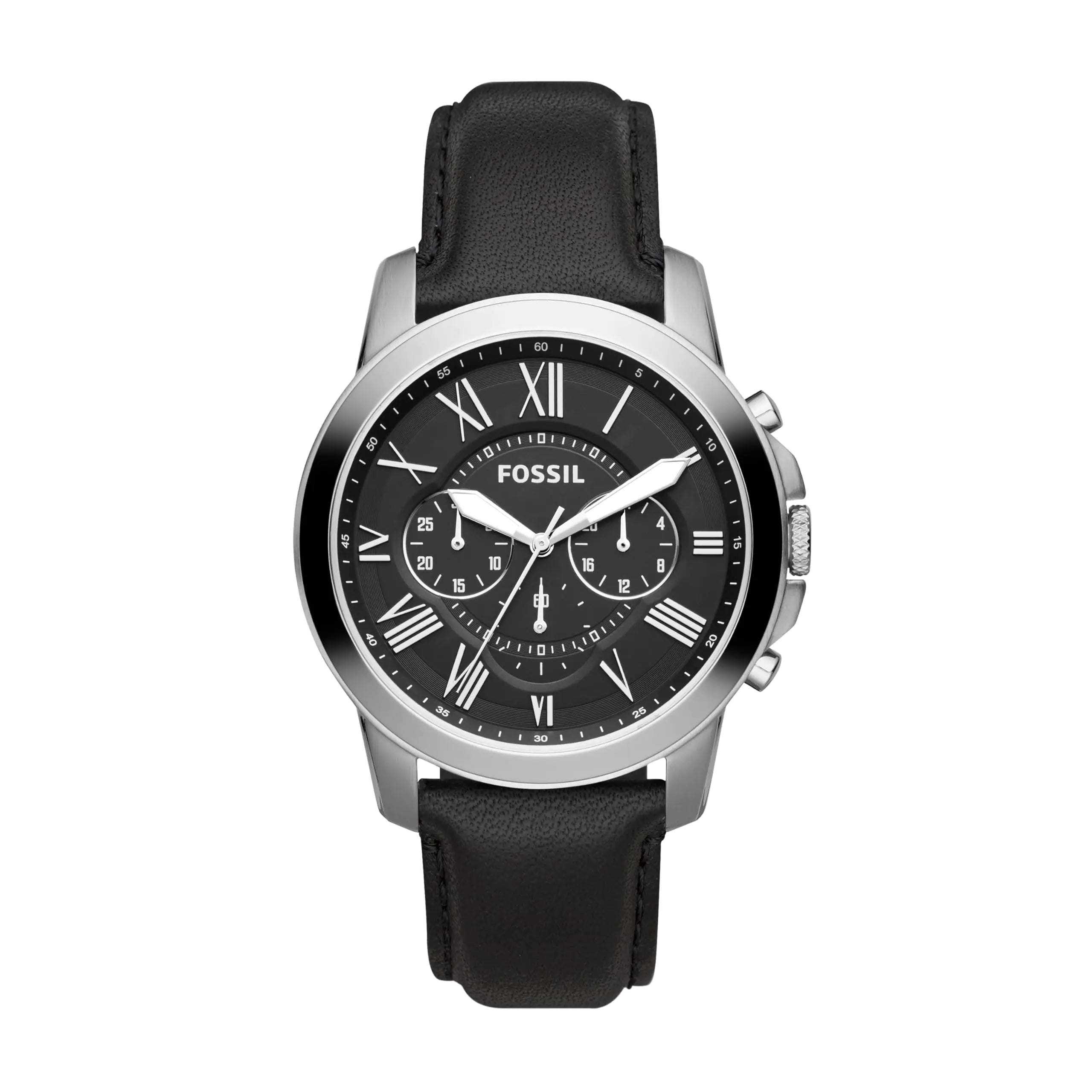 Fossil Mens Grant Quartz Stainless Steel and Leather Chronograph Watch Color: Silver Black (Model: FS4812)
